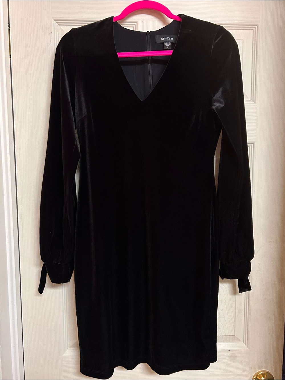 Karen Kane Black Velvet V-Neck Long Sleeve Dress